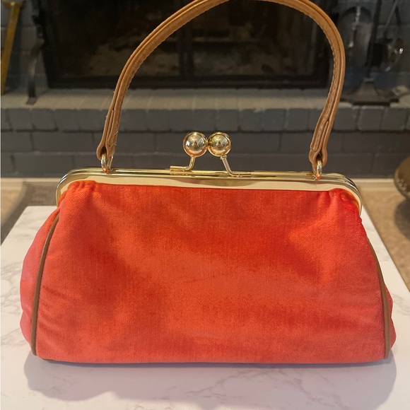 RARE Glenda Gies Elegant Velvet Vintage Orange Handbag - Picture 1 of 14